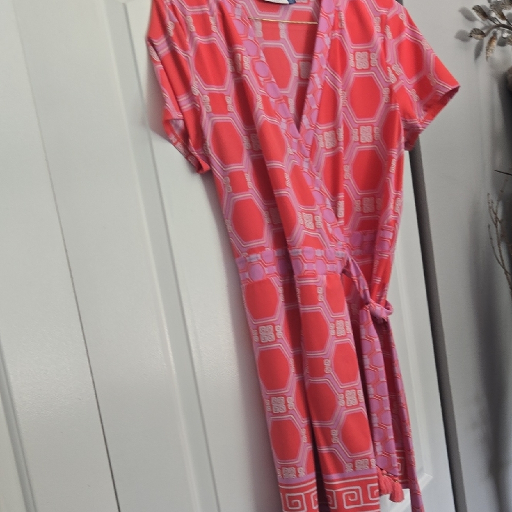 Elegant Pink and Red Wrap Dress